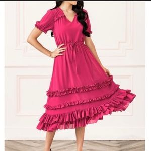 Rachel Parcell Autumn Pink MIDI Ruffle Dress. XL
